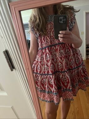 Ash & Eden Red Olga Mini Lace Dress size XL 100% Cotton Tiered Made in India
